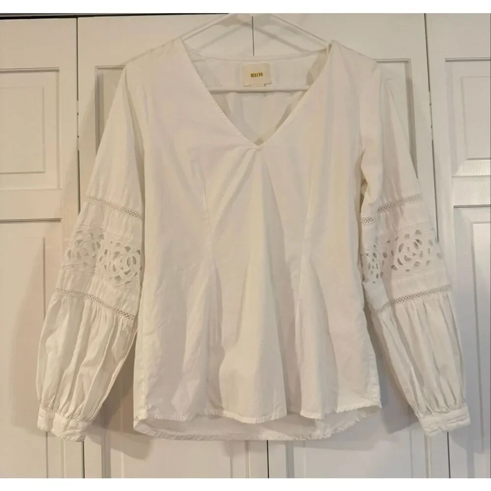 Anthropologie Maeve lace cutout puff sleeve blouse xs